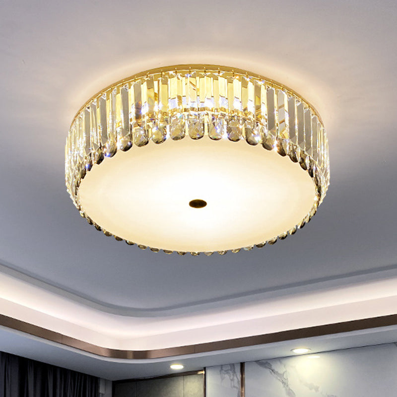 Plafonnier LED rond en cristal K9, luminaire artistique de plafond doré pour le salon