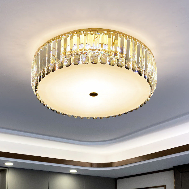 Plafonnier LED rond en cristal K9, luminaire artistique de plafond doré pour le salon