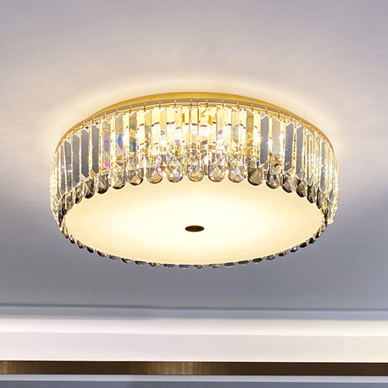 Plafonnier LED rond en cristal K9, luminaire artistique de plafond doré pour le salon