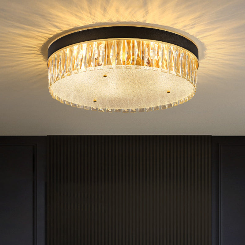Tambour en forme de tambour Crystal Flush Mount Lighting Minimalist Black Flush Mount Fixture