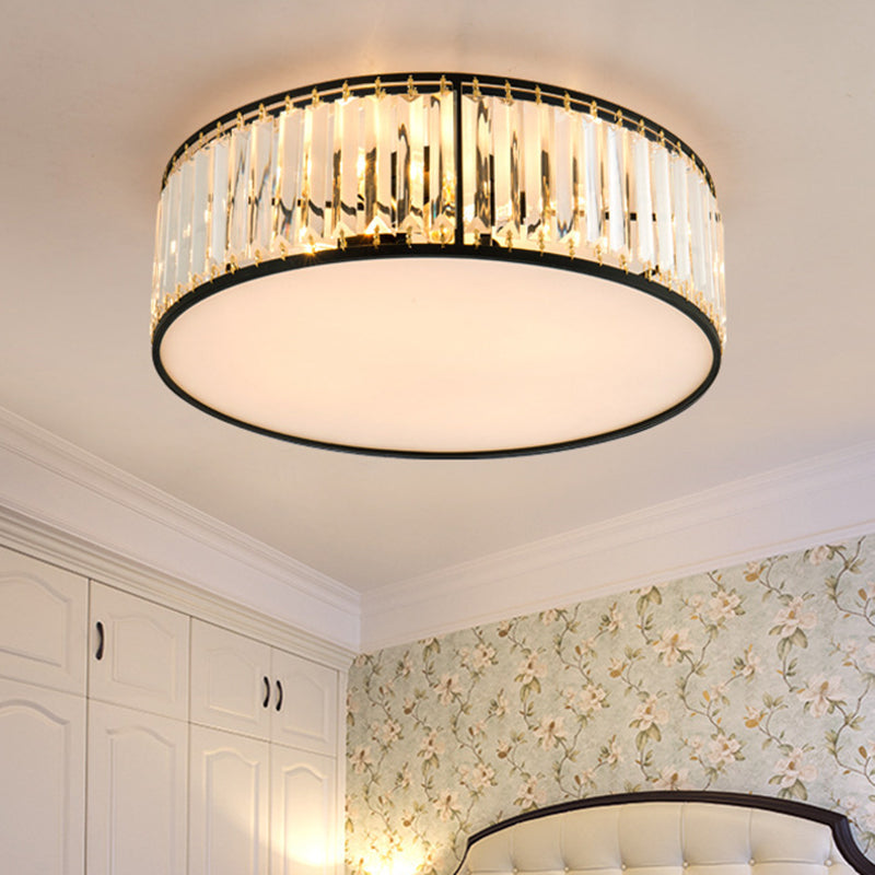 Round Shaped Living Room Flush Mount Faceted Crystal Modern Flushmount Ceiling Light