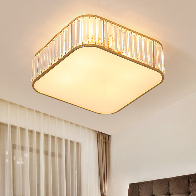 Contemporary Square Flush Ceiling Light Tri-Prism Crystal Living Room Flush Mount Lighting Fixture