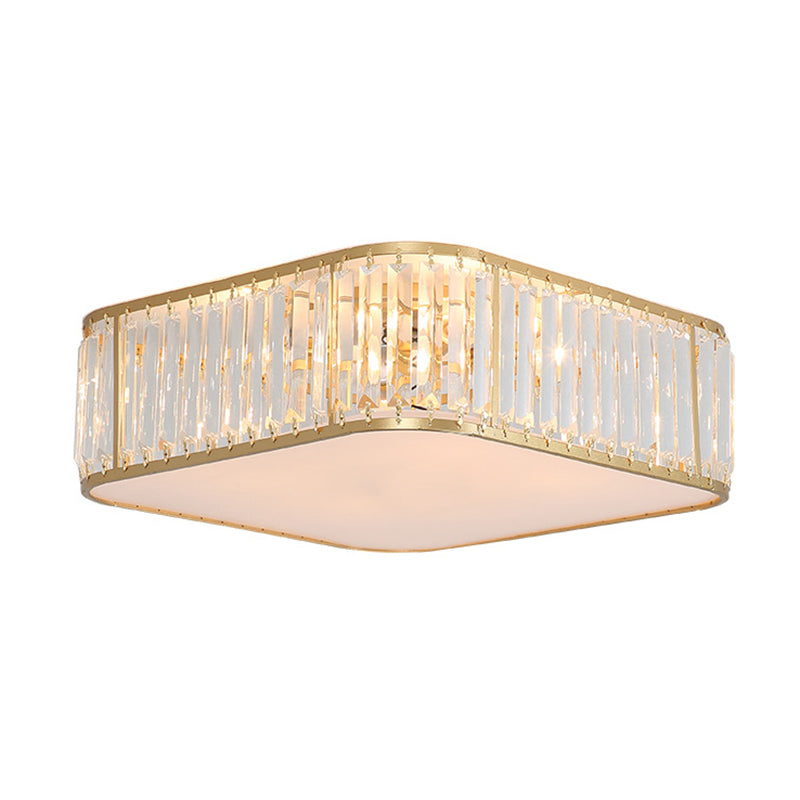 Contemporary Square Flush Ceiling Light Tri-Prism Crystal Living Room Flush Mount Lighting Fixture
