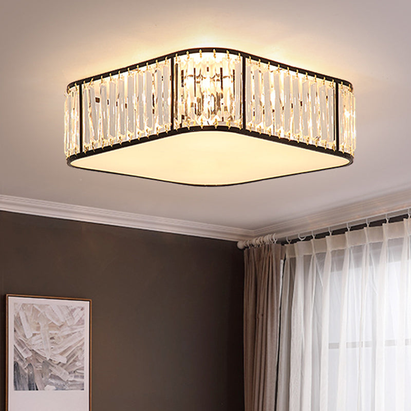 Contemporary Square Flush Ceiling Light Tri-Prism Crystal Living Room Flush Mount Lighting Fixture
