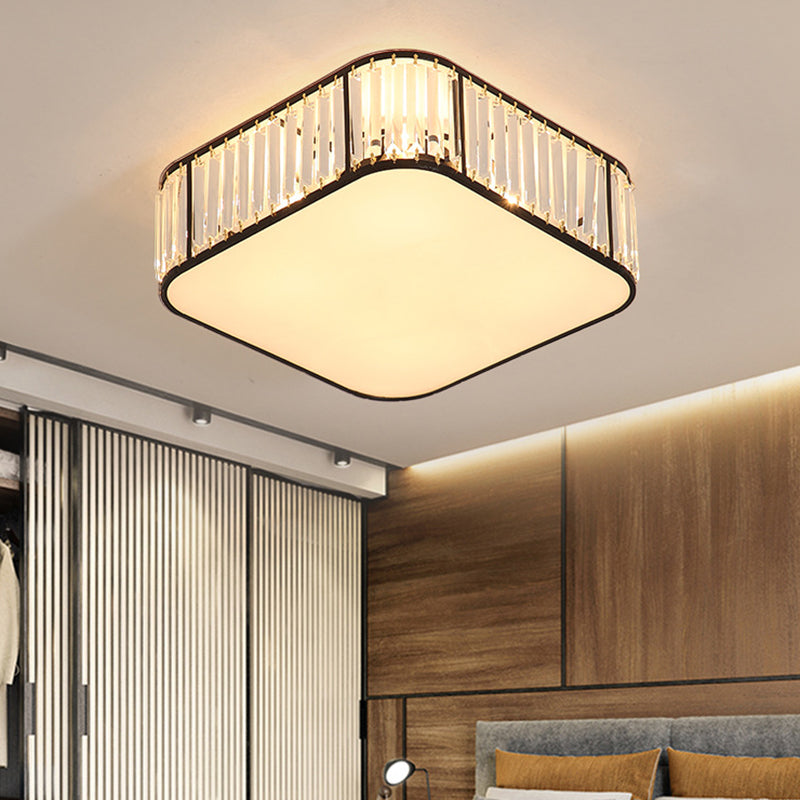 Contemporary Square Flush Ceiling Light Tri-Prism Crystal Living Room Flush Mount Lighting Fixture