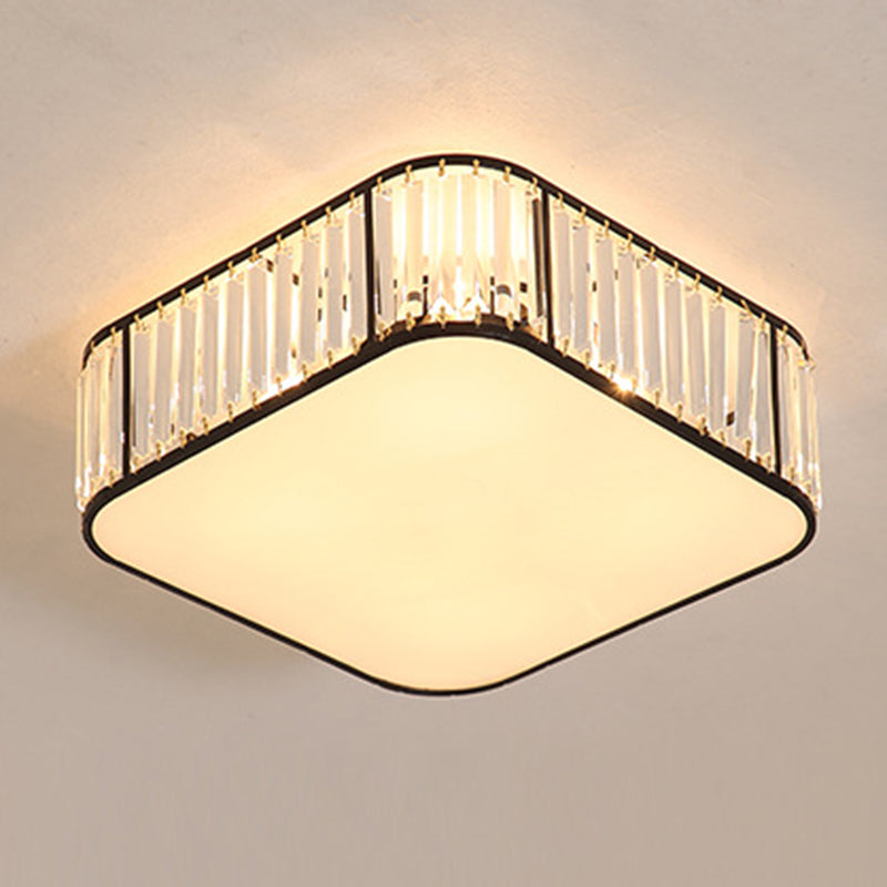 Contemporary Square Flush Ceiling Light Tri-Prism Crystal Living Room Flush Mount Lighting Fixture
