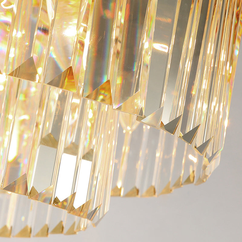 Drum Tri-Prism Crystal Flush Mount Lighting Minimalist Gold Flush Mount Fixture for Living Room