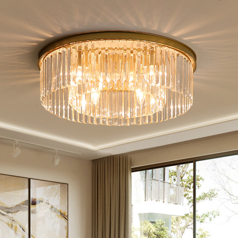 Round Shaped Living Room Flush Mount Prismatic Crystal Modern Flushmount Ceiling Light