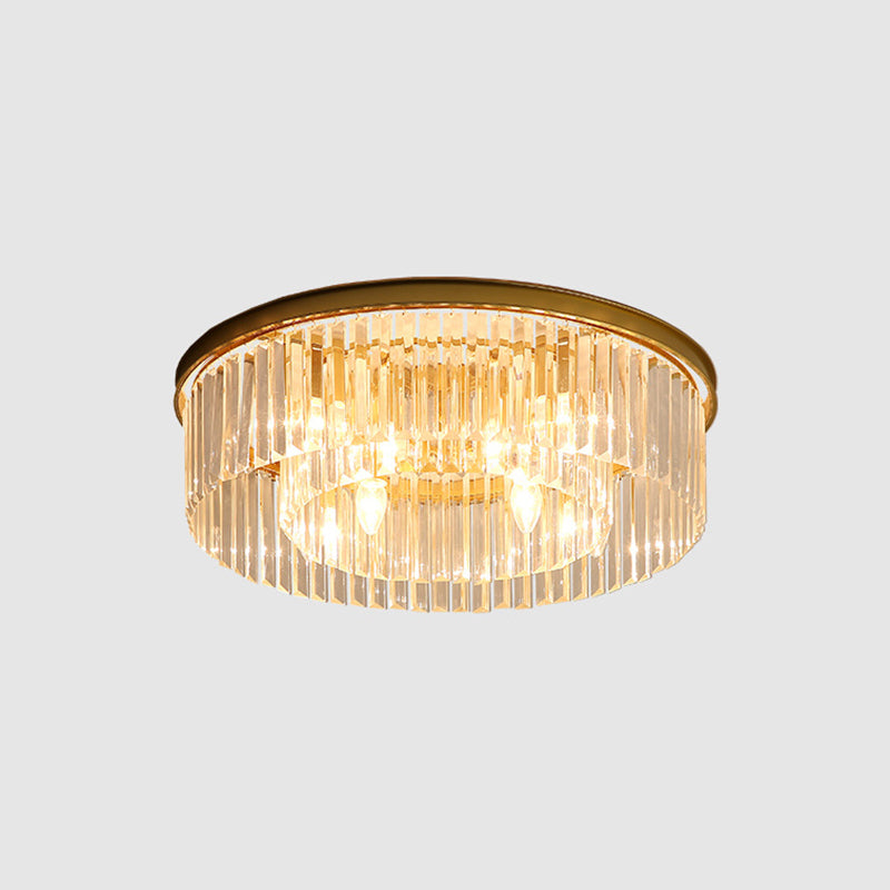 Round Shaped Living Room Flush Mount Prismatic Crystal Modern Flushmount Ceiling Light