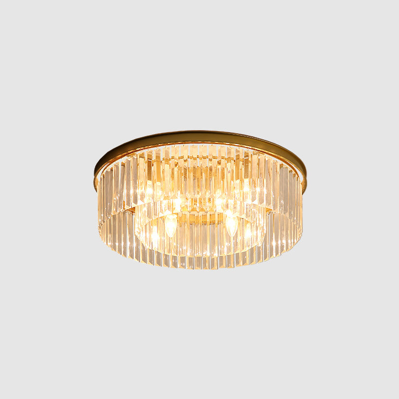 Round Shaped Living Room Flush Mount Prismatic Crystal Modern Flushmount Ceiling Light