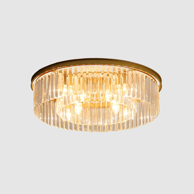 Round Shaped Living Room Flush Mount Prismatic Crystal Modern Flushmount Ceiling Light
