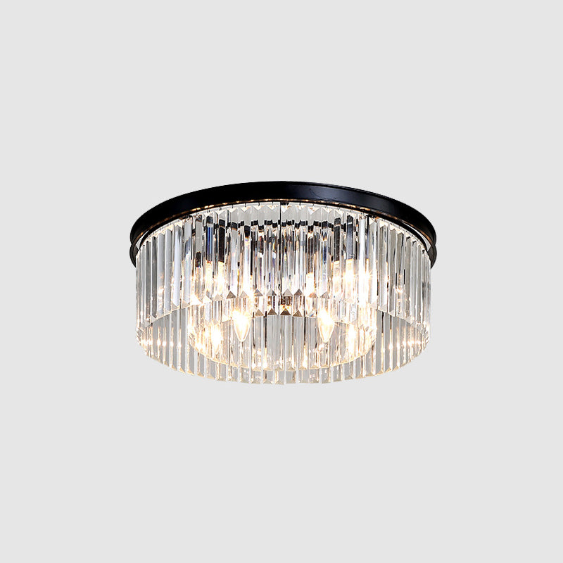 Round Shaped Living Room Flush Mount Prismatic Crystal Modern Flushmount Ceiling Light