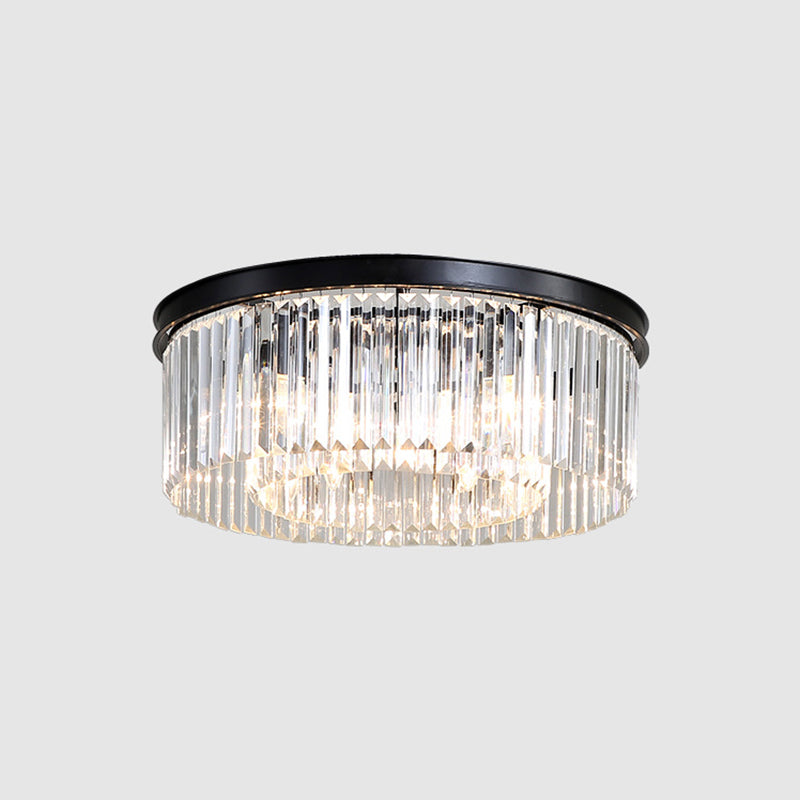 Round Shaped Living Room Flush Mount Prismatic Crystal Modern Flushmount Ceiling Light