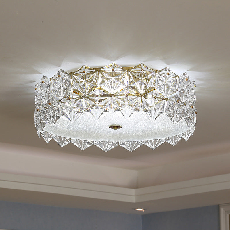 Tambour contemporain Cébullition de la lumière Snowflake Crystal Living Room Flushmount Ceiling Light in Clear