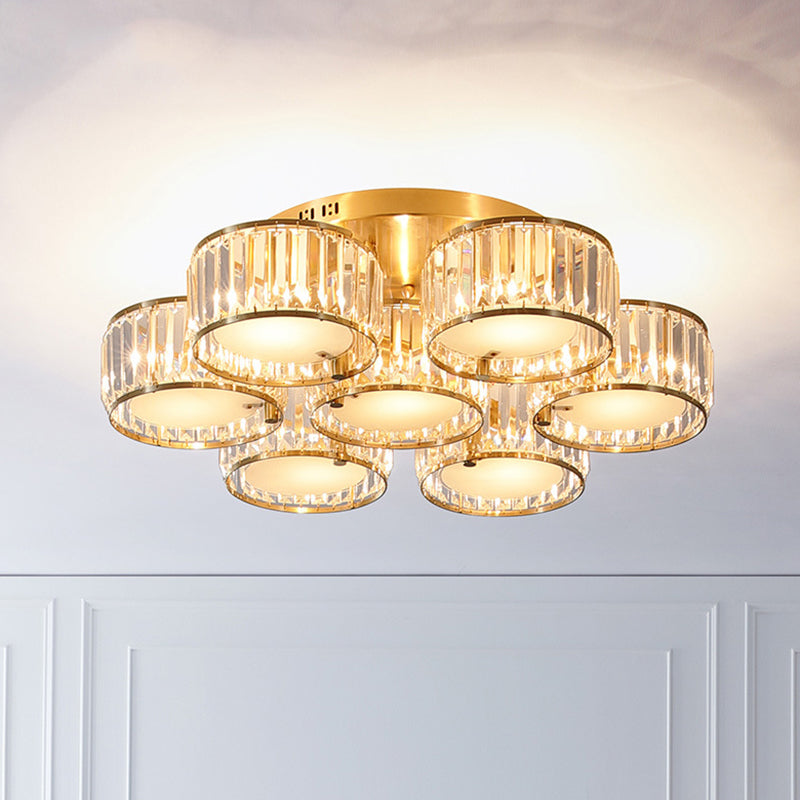 Tri-Prism Crystal Round Flush Mount Lighting Minimalist Gold Semi Flush Ceiling Light