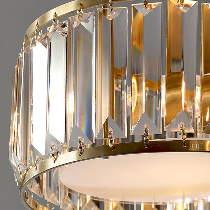 Tri-Prism Crystal Round Flush Mount Lighting Minimalist Gold Semi Flush Ceiling Light