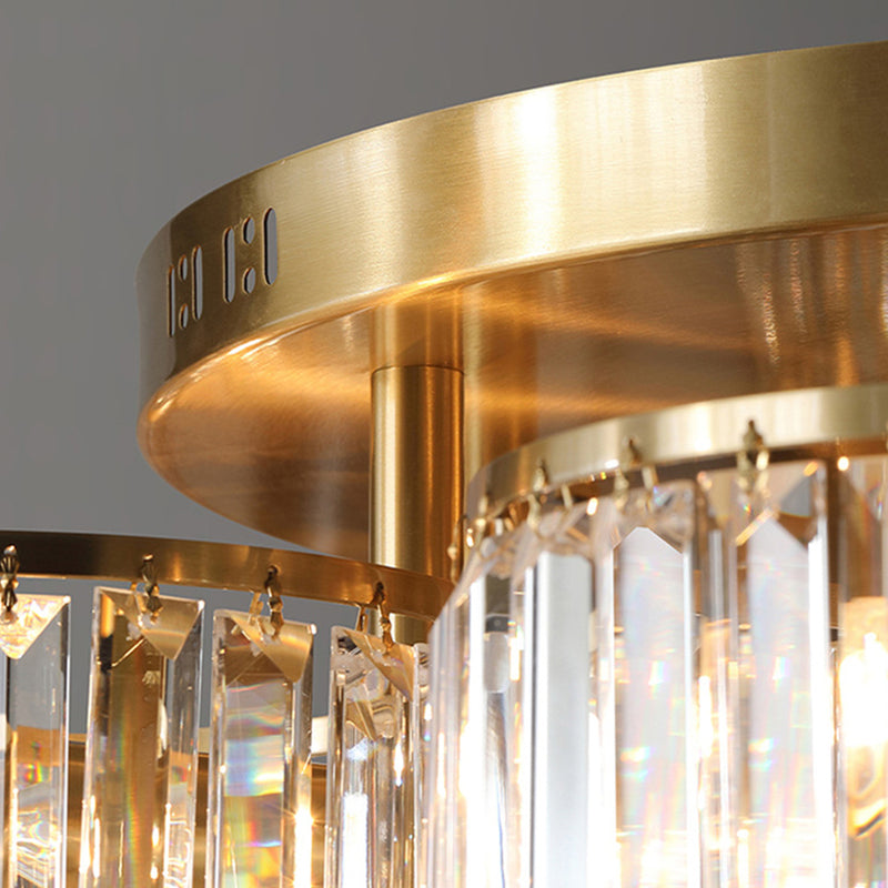 Tri-Prism Crystal Round Flush Mount Lighting Minimalist Gold Semi Flush Ceiling Light