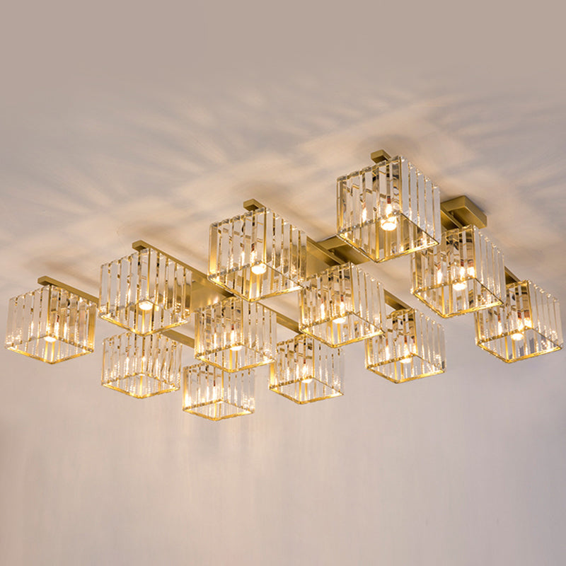 Artistic Square Flush Light Tri-Prism Crystal Living Room Flush Ceiling Light Fixture
