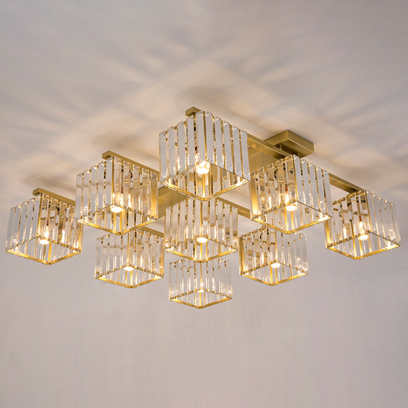Artistic Square Flush Light Tri-Prism Crystal Living Room Flush Ceiling Light Fixture
