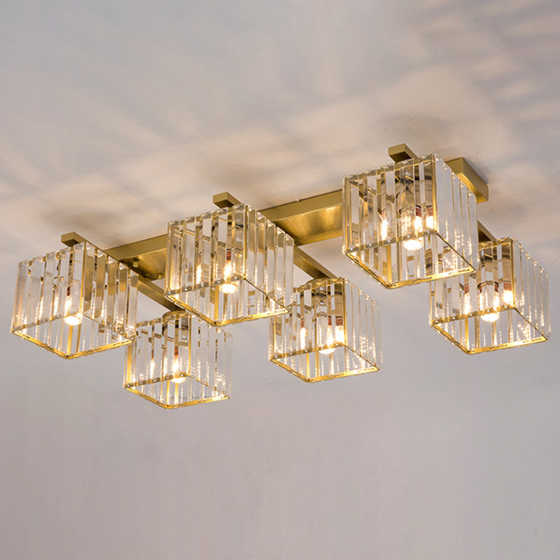 Artistic Square Flush Light Tri-Prism Crystal Living Room Flush Ceiling Light Fixture