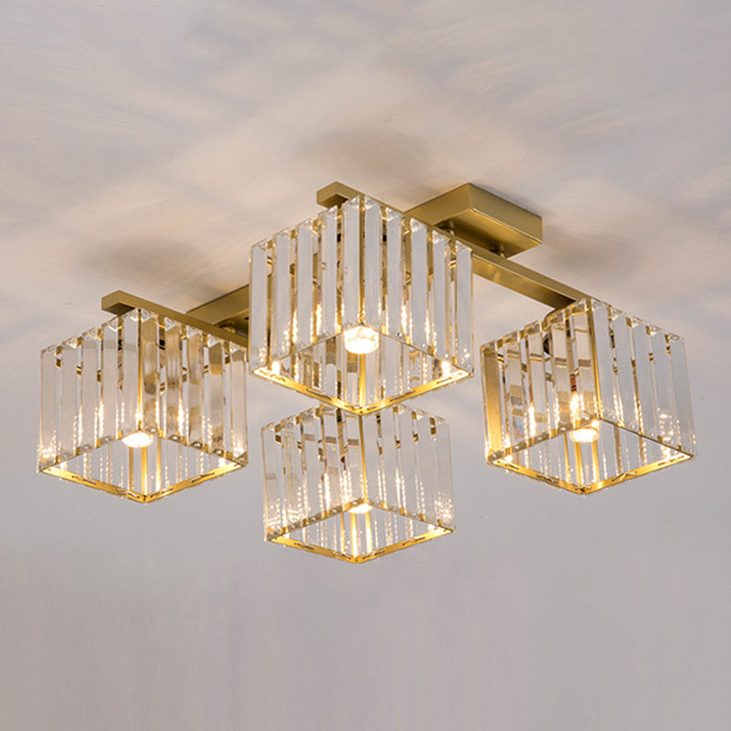 Artistic Square Flush Light Tri-Prism Crystal Living Room Flush Ceiling Light Fixture