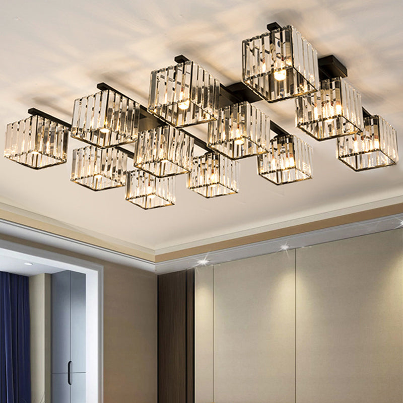 Artistic Square Flush Light Tri-Prism Crystal Living Room Flush Ceiling Light Fixture