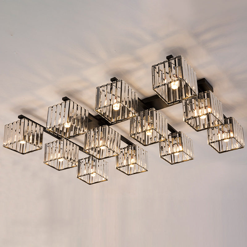 Artistic Square Flush Light Tri-Prism Crystal Living Room Flush Ceiling Light Fixture