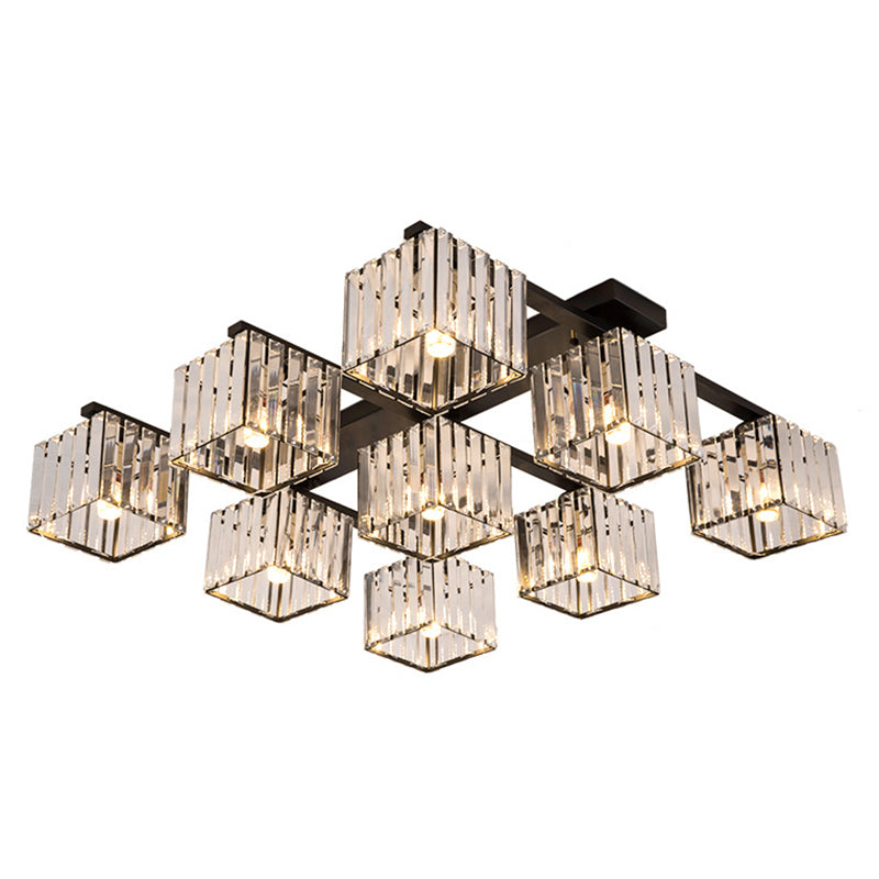 Artistic Square Flush Light Tri-Prism Crystal Living Room Flush Ceiling Light Fixture