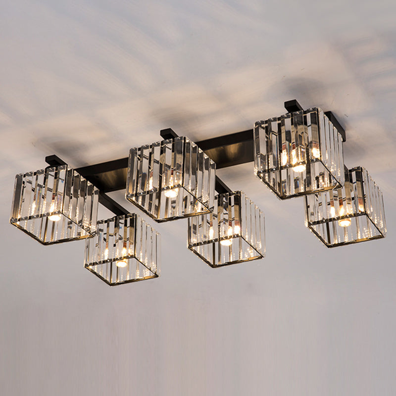 Artistic Square Flush Light Tri-Prism Crystal Living Room Flush Ceiling Light Fixture