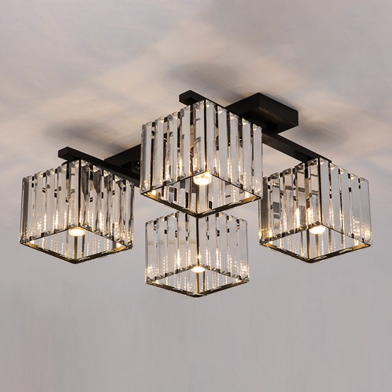 Artistic Square Flush Light Tri-Prism Crystal Living Room Flush Ceiling Light Fixture