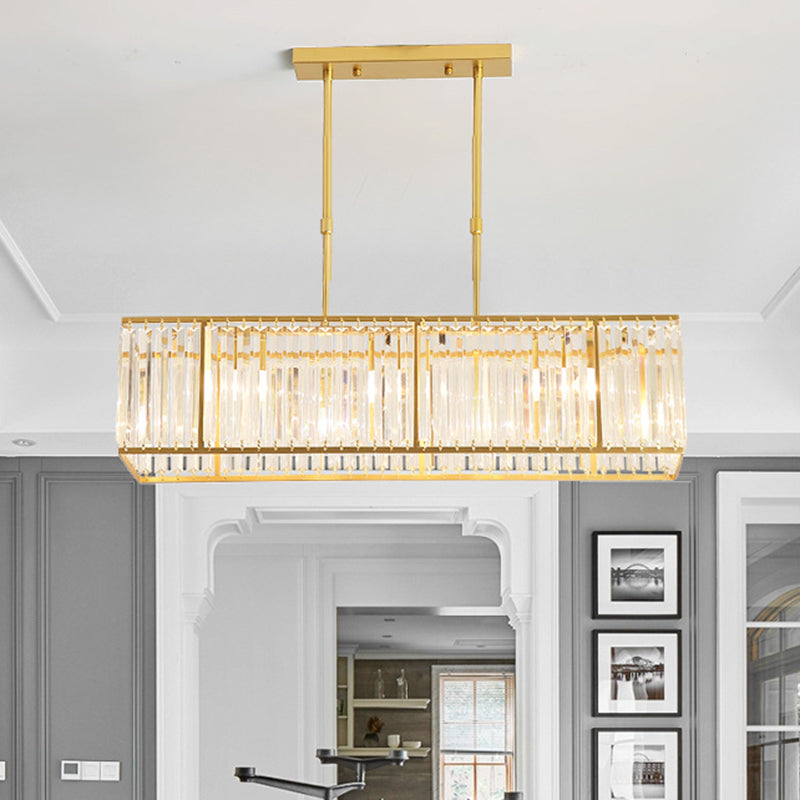 Minimalism Rectangular Island Pendant Light Clear Crystal 4 Heads Living Room Ceiling Light