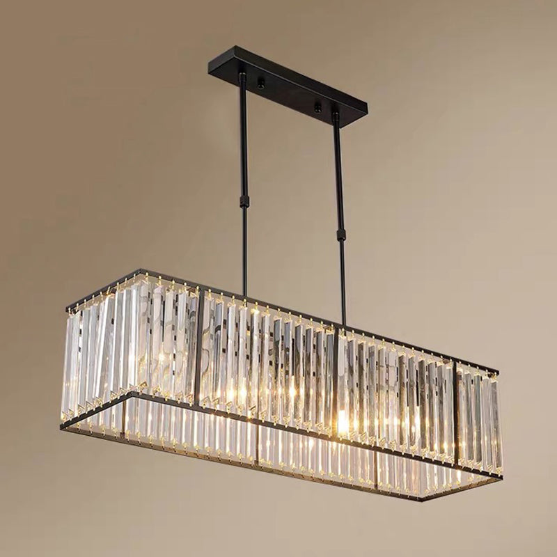 Minimalism Rectangular Island Pendant Light Clear Crystal 4 Heads Living Room Ceiling Light