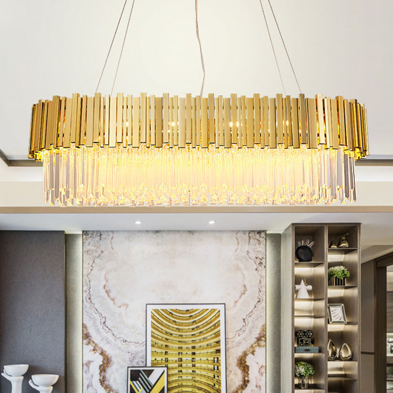 Geometrical Suspension Light Modern Crystal Prism 12 Heads Living Room Island Chandelier Light in Gold