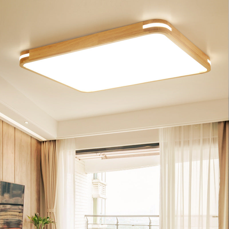 23.5"/31.5"/37.5" Wide Rectangular Flush Mount Contemporary Wood Beige LED Flush Mount Lamp in White/Warm/Natural Light with Acrylic Diffuser