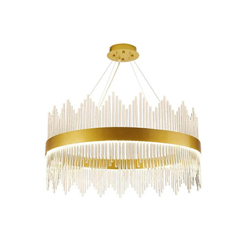 Ring Tri-Prism Crystal Pendant Light Simplicity Gold LED Hanging Island Light for Living Room
