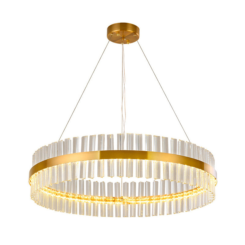 Ring Shaped Chandelier Light Simplicity Clear Crystal Living Room LED Pendant Light Fixture in Gold