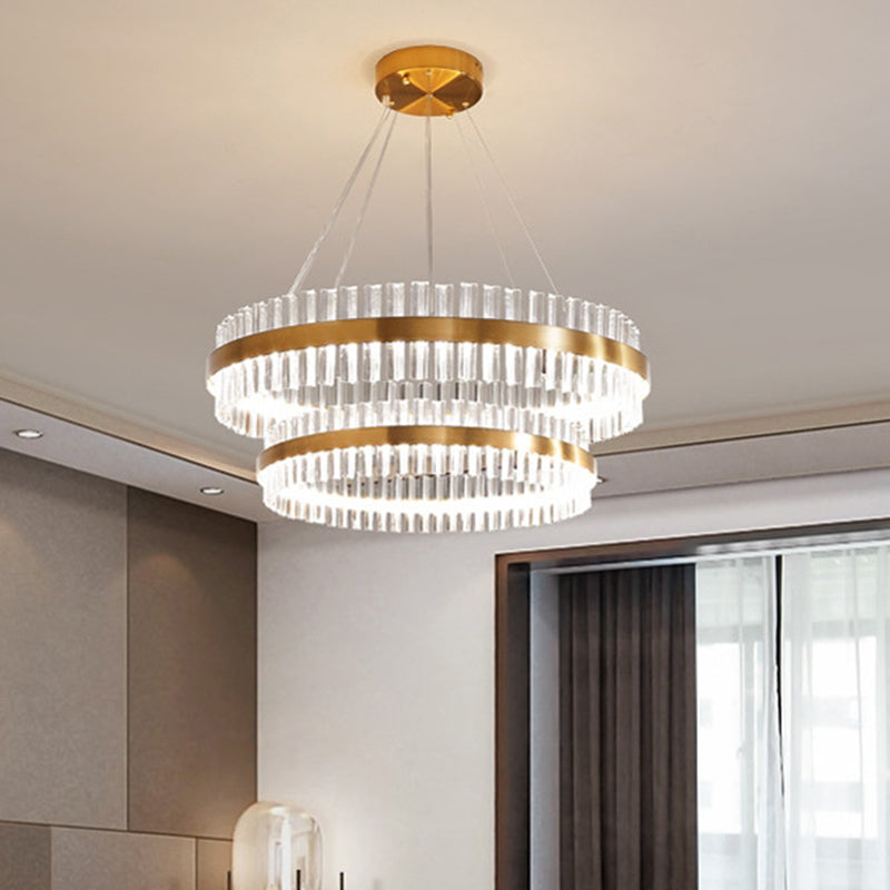 Ring Shaped Chandelier Light Simplicity Clear Crystal Living Room LED Pendant Light Fixture in Gold