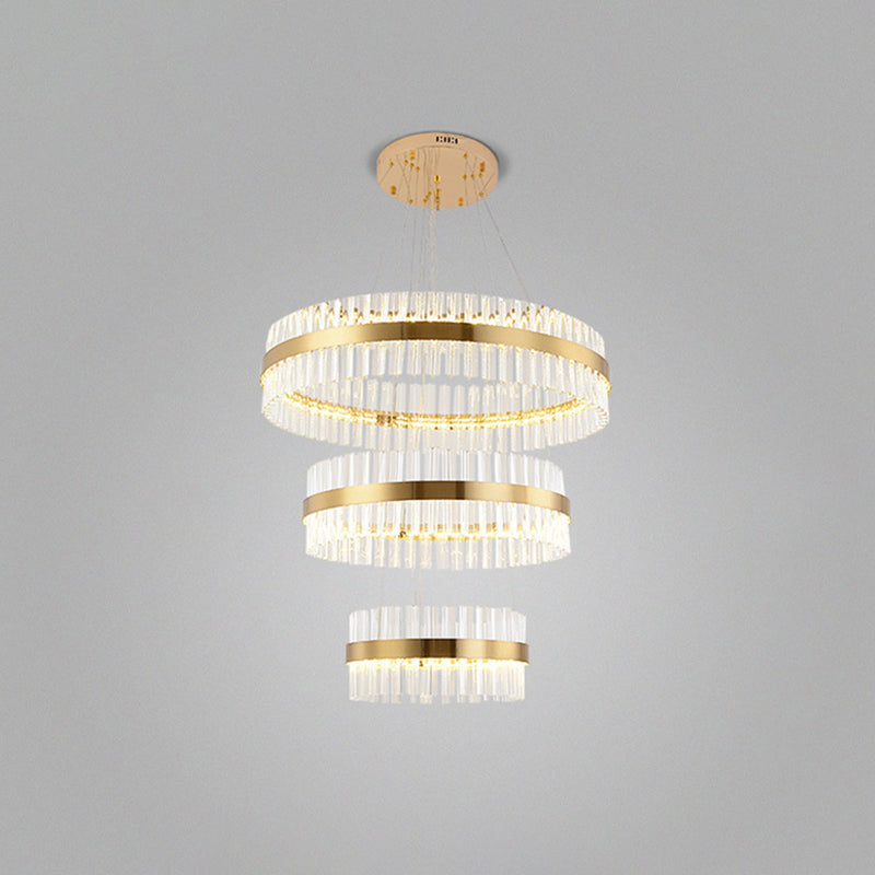 Ring Shaped Chandelier Light Simplicity Clear Crystal Living Room LED Pendant Light Fixture in Gold