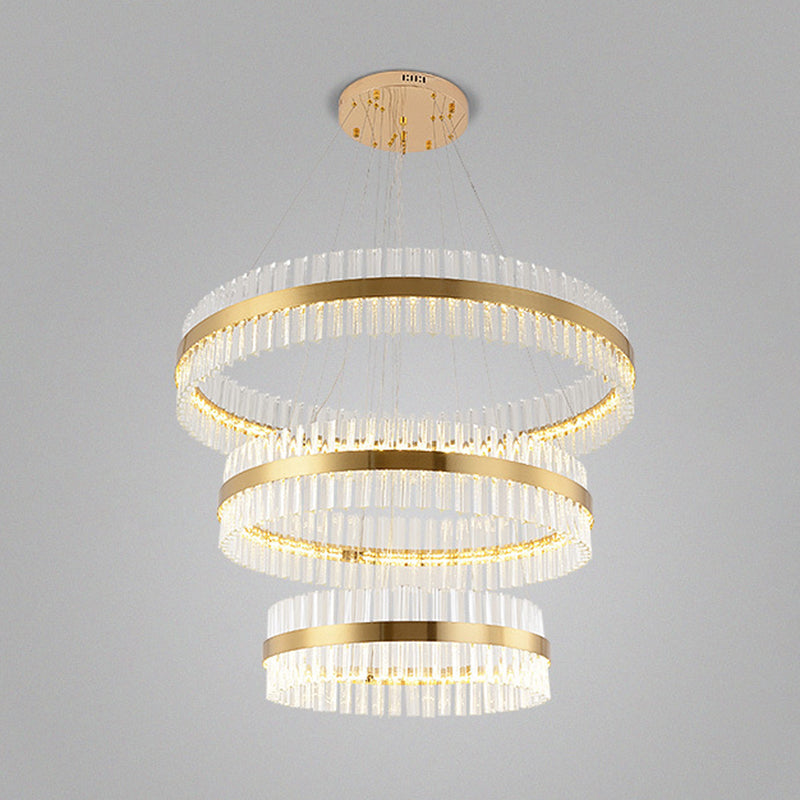 Ring Shaped Chandelier Light Simplicity Clear Crystal Living Room LED Pendant Light Fixture in Gold