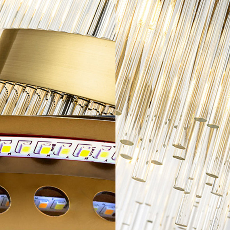 Crystal Rod Circle LED Suspension Light Artistic Gold Chandelier Light in Gold for Living Room