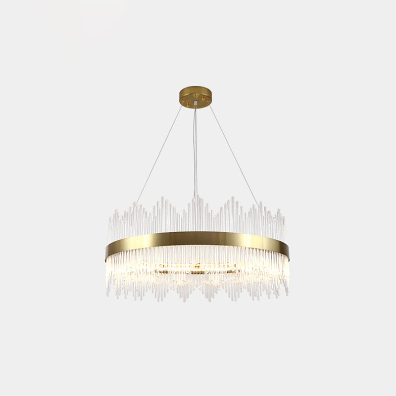 Crystal Rod Circle LED Suspension Light Artistic Gold Chandelier Light in Gold for Living Room