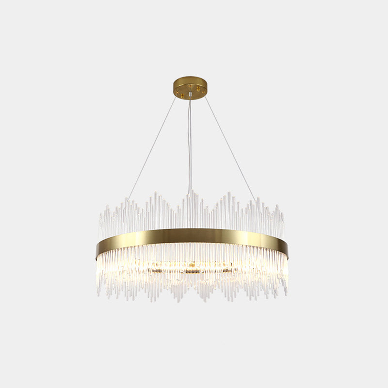 Crystal Rod Circle LED Suspension Light Artistic Gold Chandelier Light in Gold for Living Room