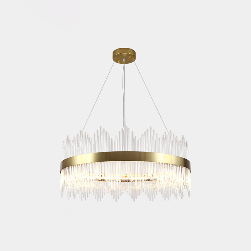 Crystal Rod Circle LED Suspension Light Artistic Gold Chandelier Light in Gold for Living Room