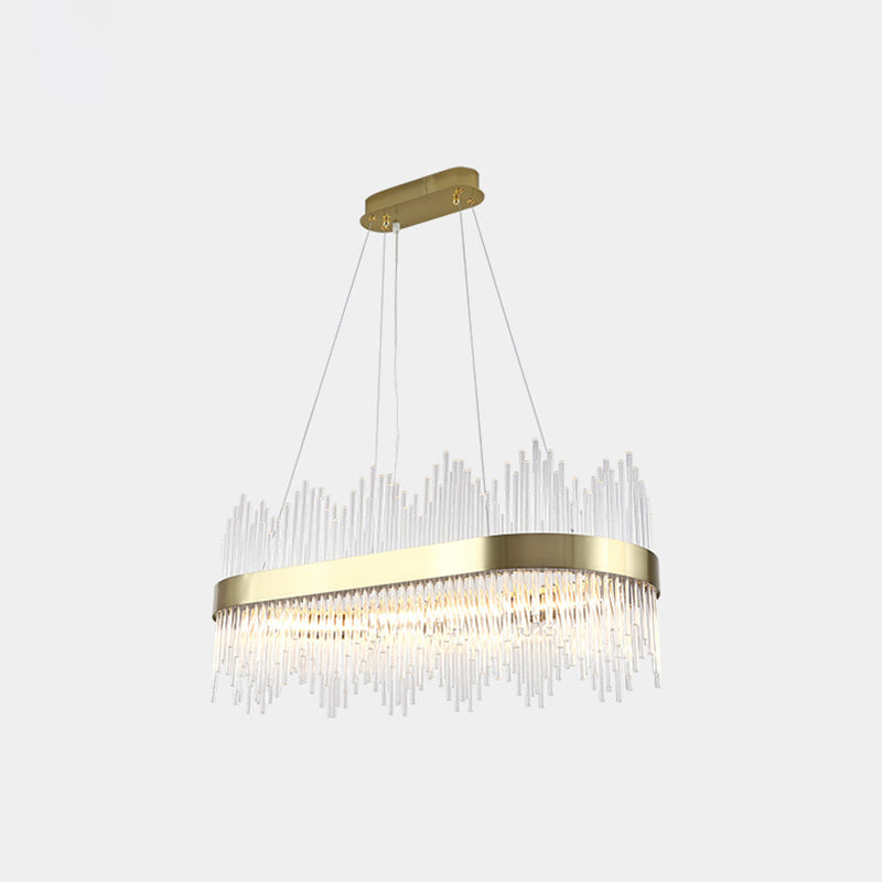 Crystal Rod Circle LED Suspension Light Artistic Gold Chandelier Light in Gold for Living Room