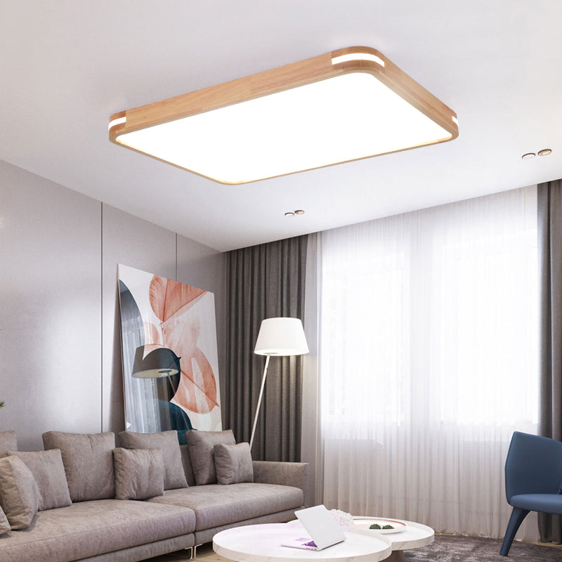 23.5"/31.5"/37.5" Wide Rectangular Flush Mount Contemporary Wood Beige LED Flush Mount Lamp in White/Warm/Natural Light with Acrylic Diffuser