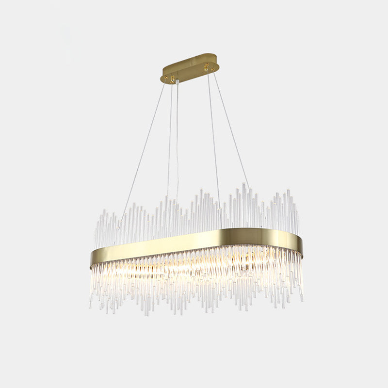 Crystal Rod Circle LED Suspension Light Artistic Gold Chandelier Light in Gold for Living Room