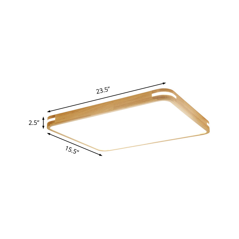 23.5"/31.5"/37.5" Wide Rectangular Flush Mount Contemporary Wood Beige LED Flush Mount Lamp in White/Warm/Natural Light with Acrylic Diffuser