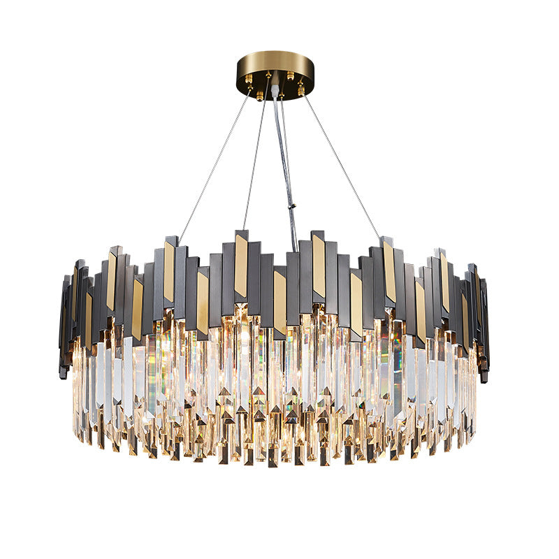 Ring Living Room Chandelier Light Clear Crystal Simplicity Pendant Light Fixture in Gold-Black