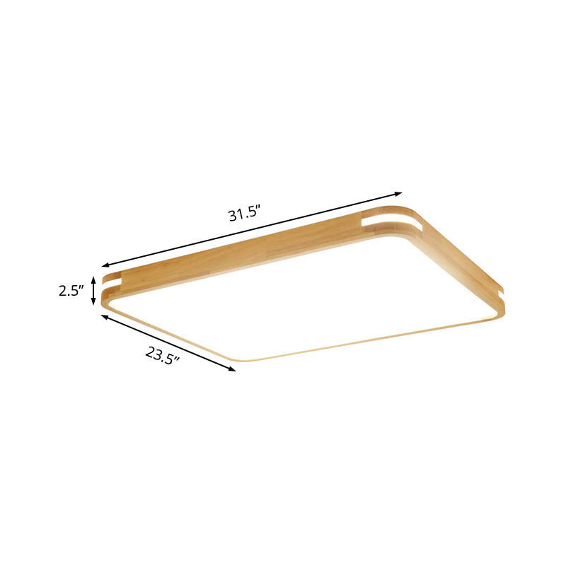 23.5"/31.5"/37.5" Wide Rectangular Flush Mount Contemporary Wood Beige LED Flush Mount Lamp in White/Warm/Natural Light with Acrylic Diffuser