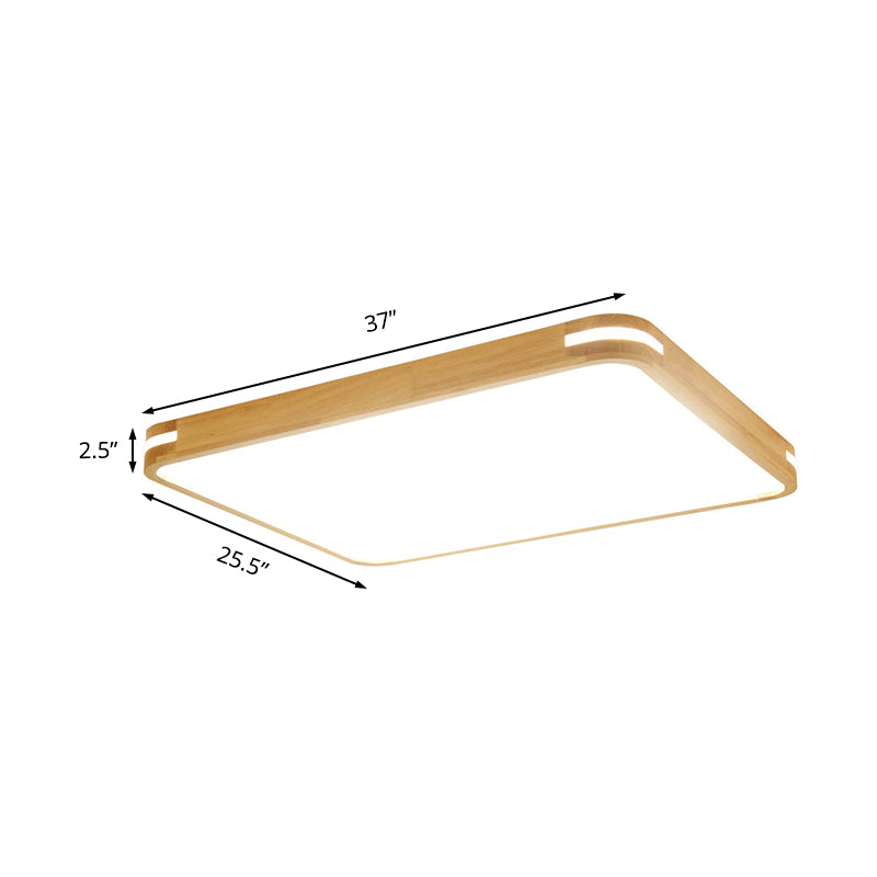 23.5"/31.5"/37.5" Wide Rectangular Flush Mount Contemporary Wood Beige LED Flush Mount Lamp in White/Warm/Natural Light with Acrylic Diffuser